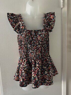 Cute Floral Ruffle Sleeve Top